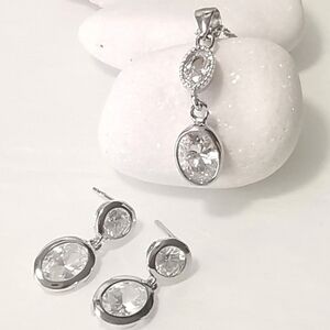 NEW sterling silver cz necklace earring set